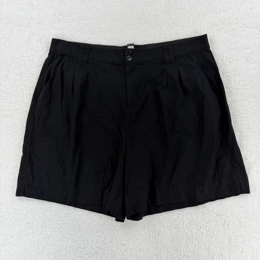 Torrid Bermuda Shorts Womens 22 Black Pleat Linen Soft Plus Size‎ Stretch NWT